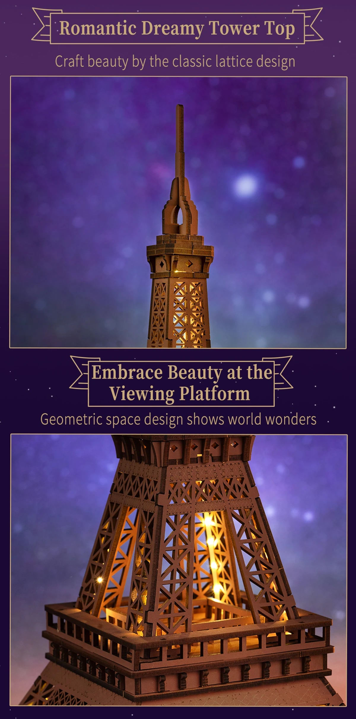 3D Puzzle Robotime Rolife Night of the Eiffel Tower Famous Buildings Toys Decoration