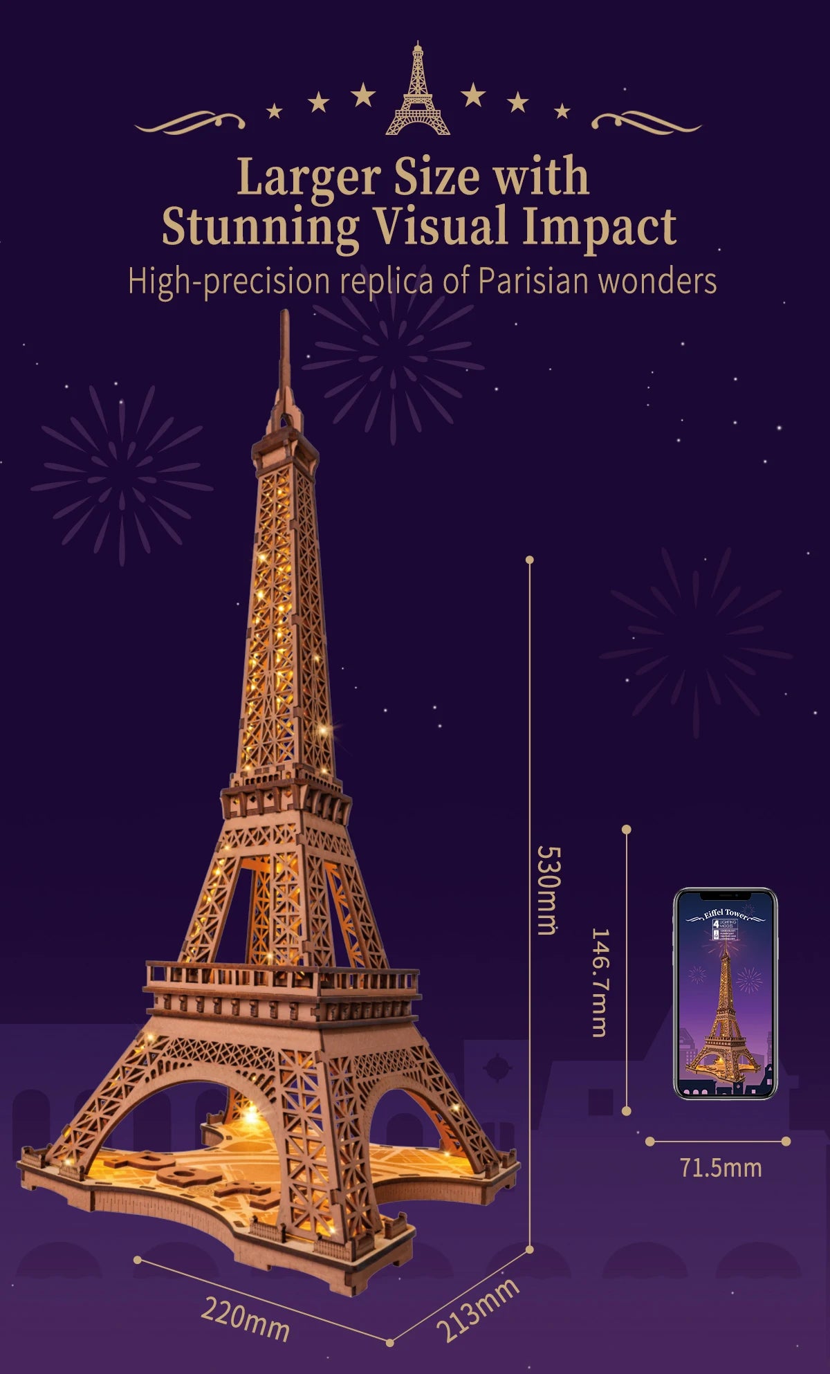 3D Puzzle Robotime Rolife Night of the Eiffel Tower Famous Buildings Toys Decoration