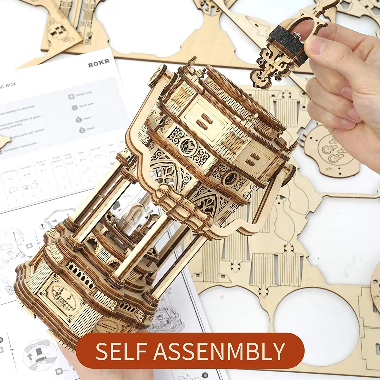 3D Starry Night Wooden Model Building Kit Block Assembly Music Box Toy Gift for Children Adult