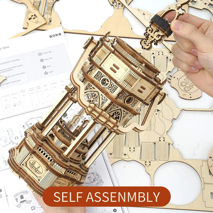 3D Starry Night Wooden Model Building Kit Block Assembly Music Box Toy Gift for Children Adult