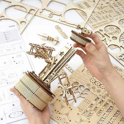 3D Starry Night Wooden Model Building Kit Block Assembly Music Box Toy Gift for Children Adult