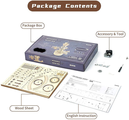 3D Starry Night Wooden Model Building Kit Block Assembly Music Box Toy Gift for Children Adult