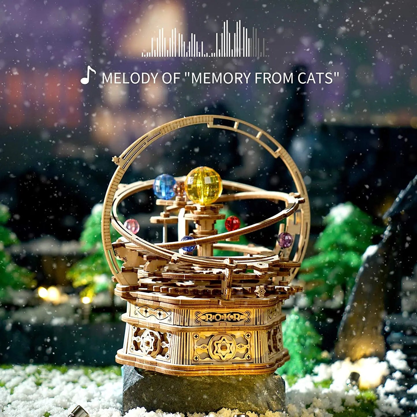 3D Starry Night Wooden Model Building Kit Block Assembly Music Box Toy Gift for Children Adult