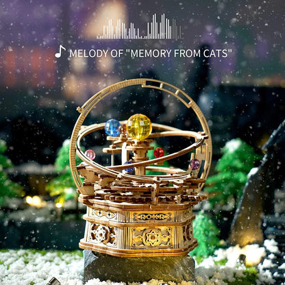 3D Starry Night Wooden Model Building Kit Block Assembly Music Box Toy Gift for Children Adult