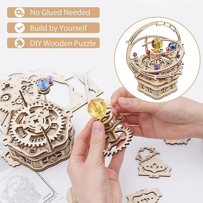 3D Starry Night Wooden Model Building Kit Block Assembly Music Box Toy Gift for Children Adult
