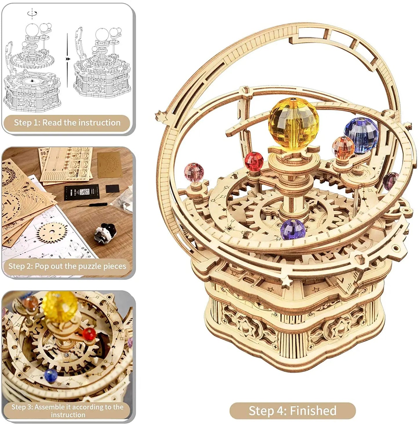 3D Starry Night Wooden Model Building Kit Block Assembly Music Box Toy Gift for Children Adult