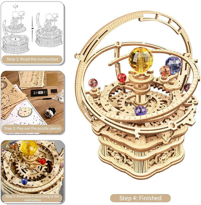 3D Starry Night Wooden Model Building Kit Block Assembly Music Box Toy Gift for Children Adult