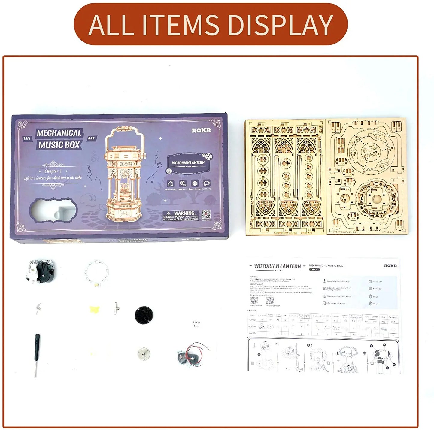 3D Starry Night Wooden Model Building Kit Block Assembly Music Box Toy Gift for Children Adult