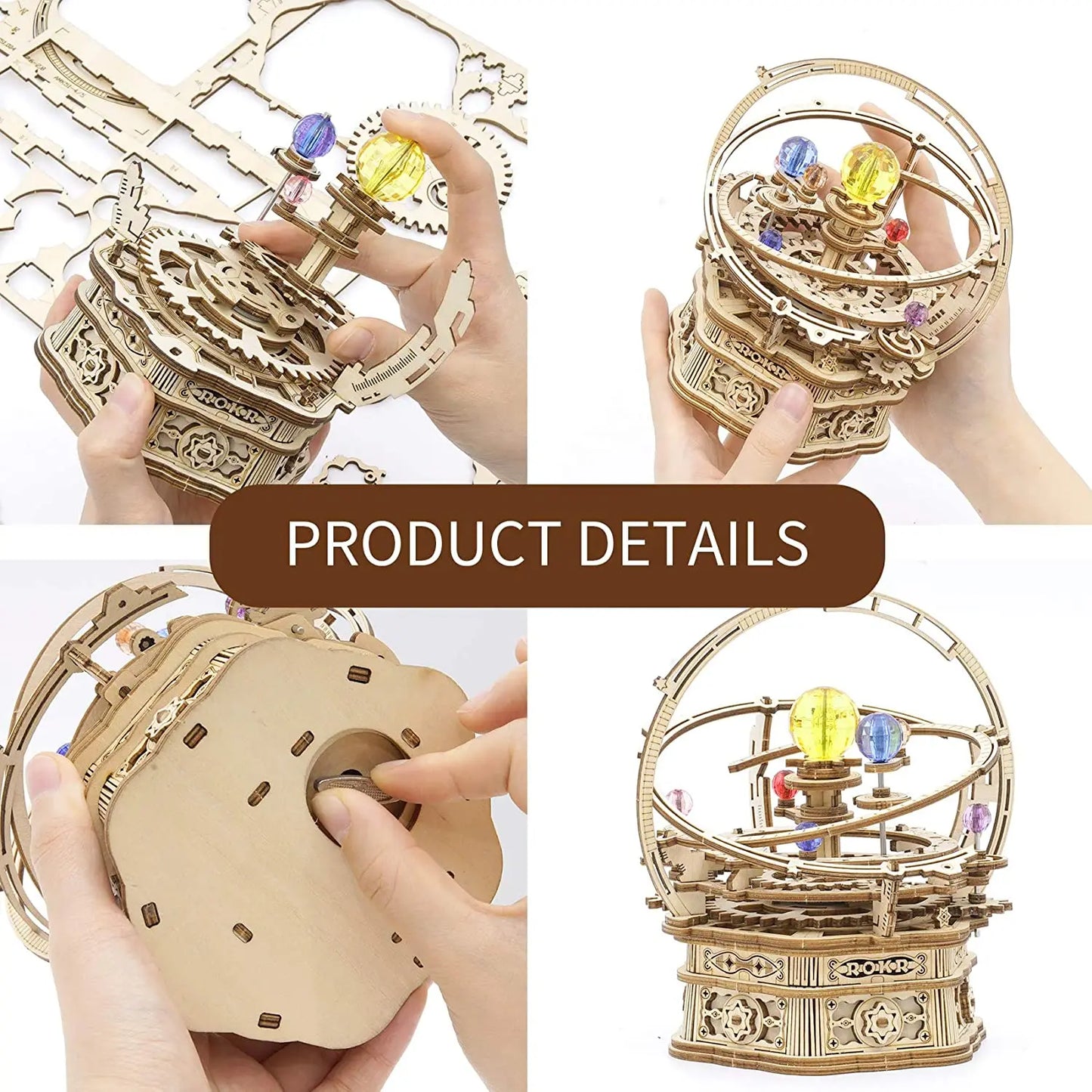 3D Starry Night Wooden Model Building Kit Block Assembly Music Box Toy Gift for Children Adult