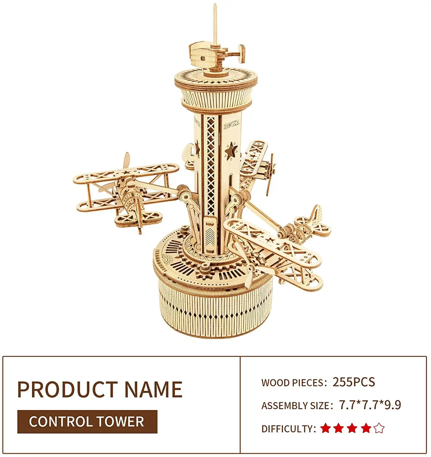 3D Starry Night Wooden Model Building Kit Block Assembly Music Box Toy Gift for Children Adult