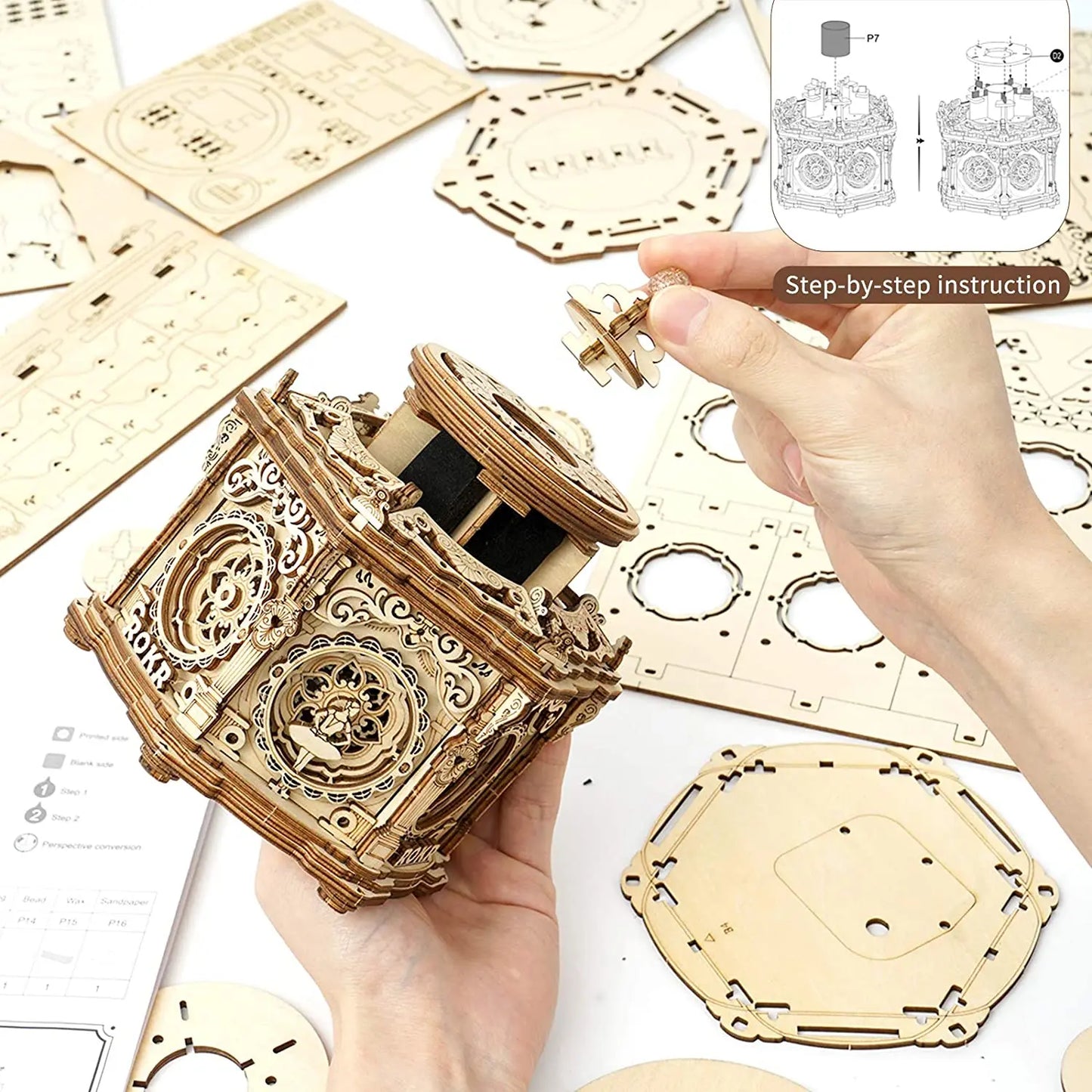 3D Starry Night Wooden Model Building Kit Block Assembly Music Box Toy Gift for Children Adult
