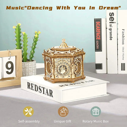 3D Starry Night Wooden Model Building Kit Block Assembly Music Box Toy Gift for Children Adult