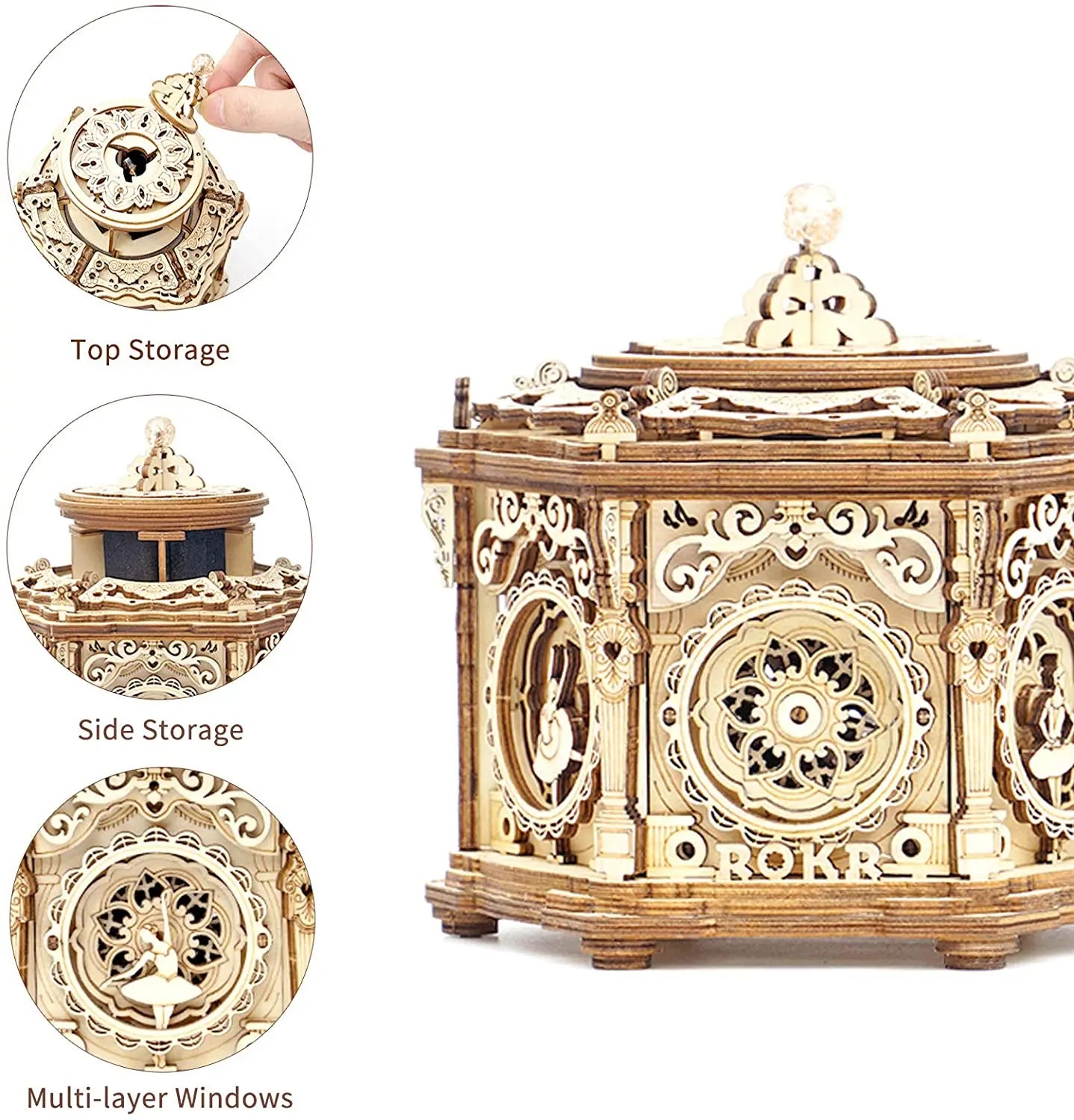 3D Starry Night Wooden Model Building Kit Block Assembly Music Box Toy Gift for Children Adult