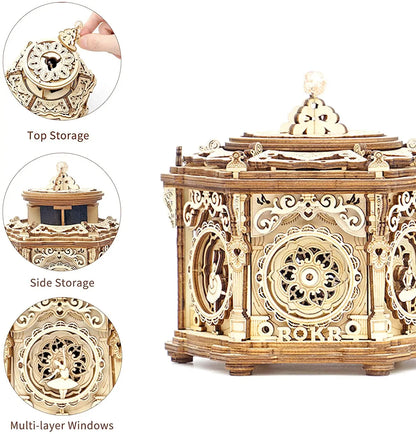 3D Starry Night Wooden Model Building Kit Block Assembly Music Box Toy Gift for Children Adult