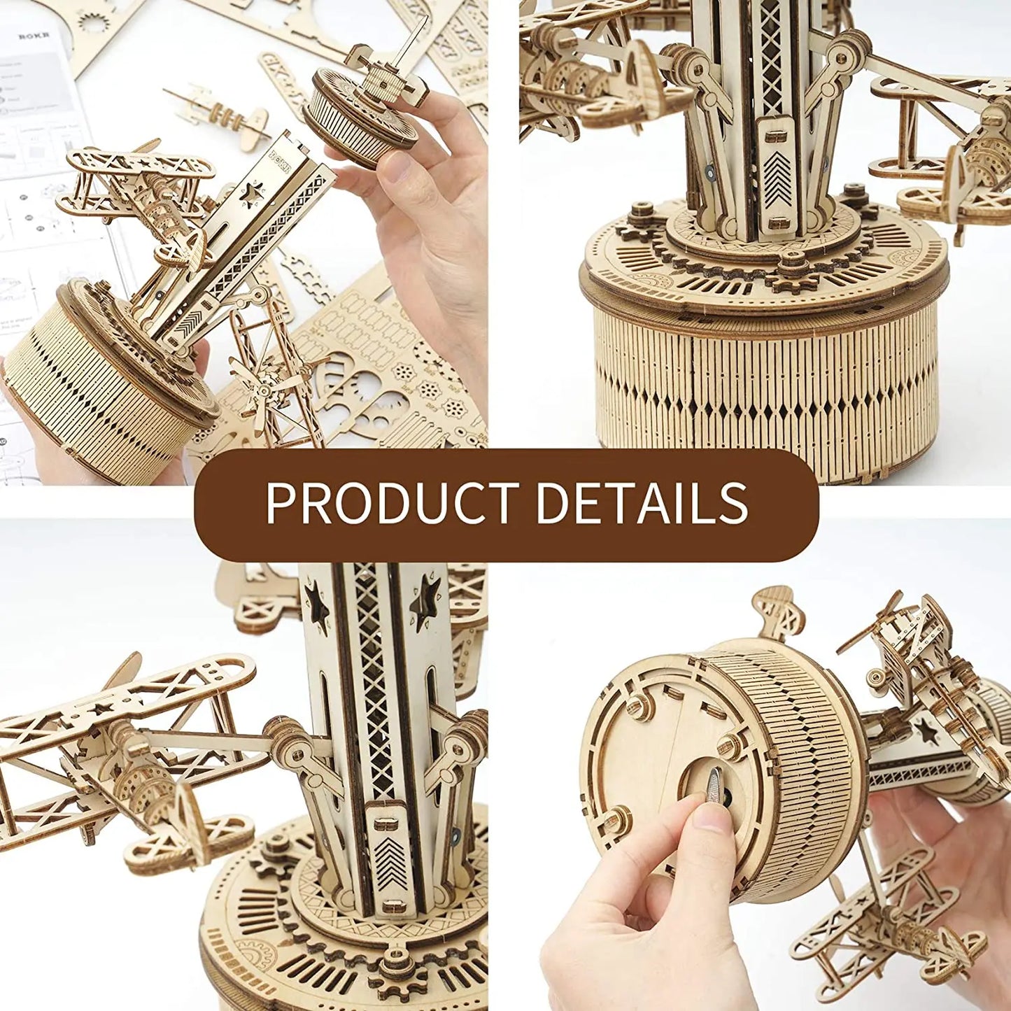 3D Starry Night Wooden Model Building Kit Block Assembly Music Box Toy Gift for Children Adult
