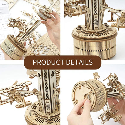3D Starry Night Wooden Model Building Kit Block Assembly Music Box Toy Gift for Children Adult
