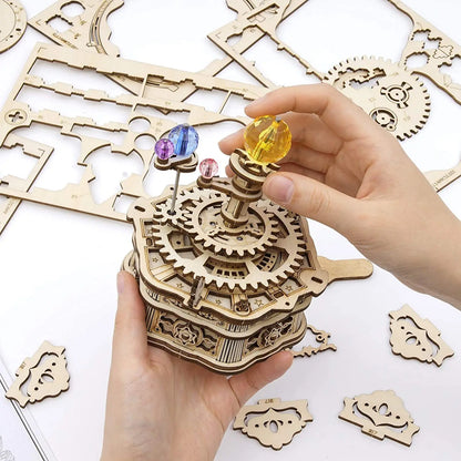 3D Starry Night Wooden Model Building Kit Block Assembly Music Box Toy Gift for Children Adult