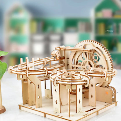 3D Wooden Puzzle Building Kits Assemble Toys Marble Run Set with 4 Ball for Adult Kids Gifts