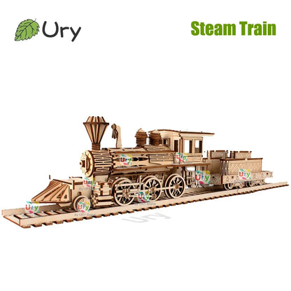 3D Puzzle Retro Steam Train with Track Railway Bridge Handmade Assembly Truck  Decoration Gift for Kids