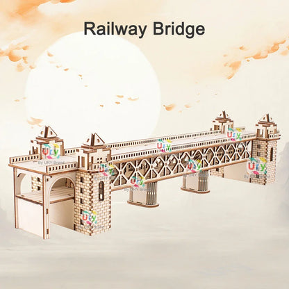 3D Puzzle Retro Steam Train with Track Railway Bridge Handmade Assembly Truck  Decoration Gift for Kids