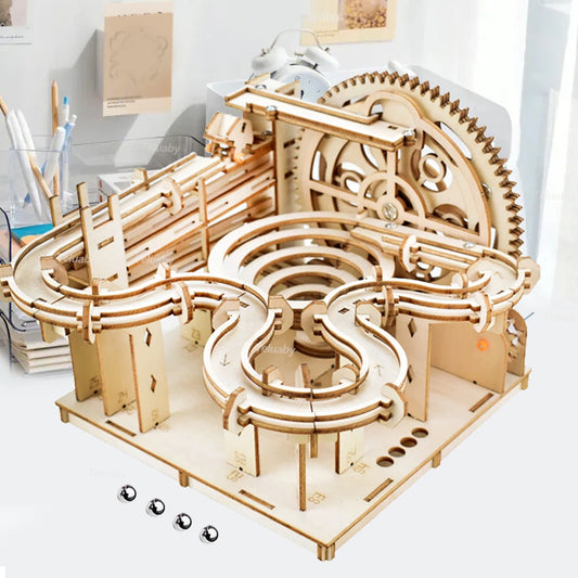 3D Wooden Puzzle Building Kits Assemble Toys Marble Run Set with 4 Ball for Adult Kids Gifts