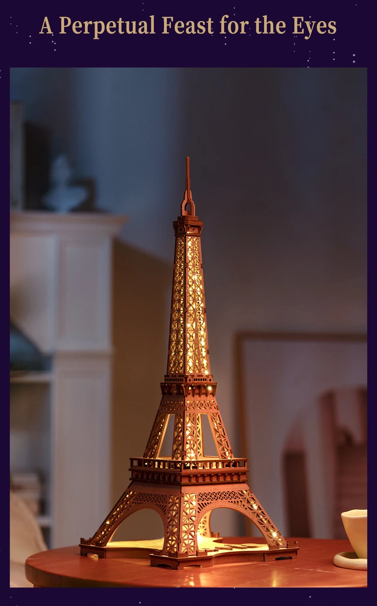 3D Puzzle Robotime Rolife Night of the Eiffel Tower Famous Buildings Toys Decoration