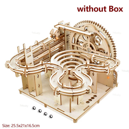 3D Wooden Puzzle Building Kits Assemble Toys Marble Run Set with 4 Ball for Adult Kids Gifts