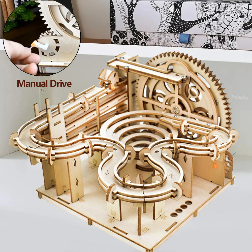 3D Wooden Puzzle Building Kits Assemble Toys Marble Run Set with 4 Ball for Adult Kids Gifts