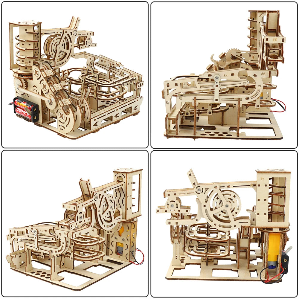 3D Electric Catapult Track Device Marble Run Set Mechanical Model Science Maze Education Toys for Children Kids