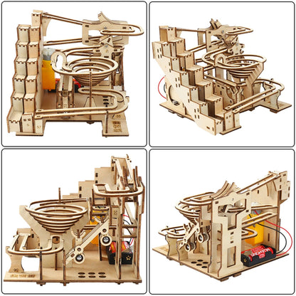 3D Electric Catapult Track Device Marble Run Set Mechanical Model Science Maze Education Toys for Children Kids