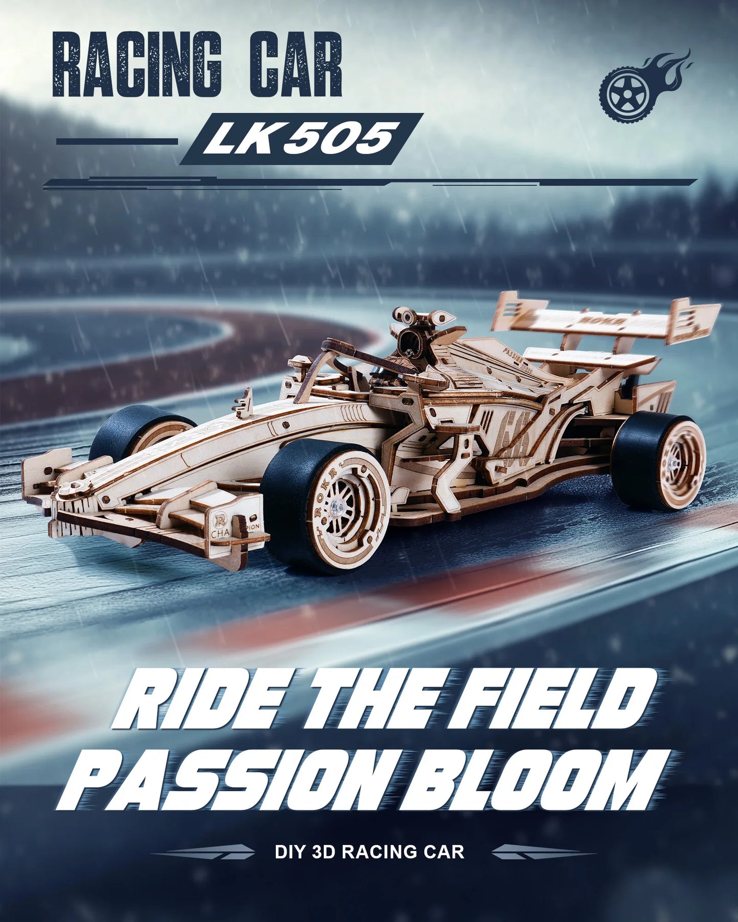3D Racing Car Puzzle Model Kit for Adults & Teens, Mechanical Roaring Engine, 8-10M Forward Movement