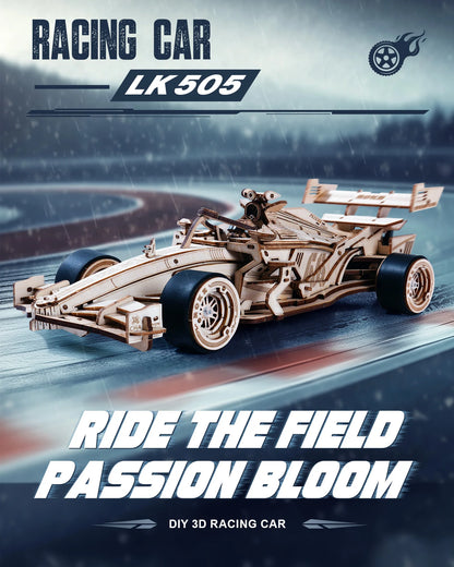 3D Racing Car Puzzle Model Kit for Adults & Teens, Mechanical Roaring Engine, 8-10M Forward Movement