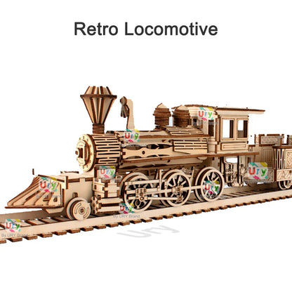 3D Puzzle Retro Steam Train with Track Railway Bridge Handmade Assembly Truck  Decoration Gift for Kids