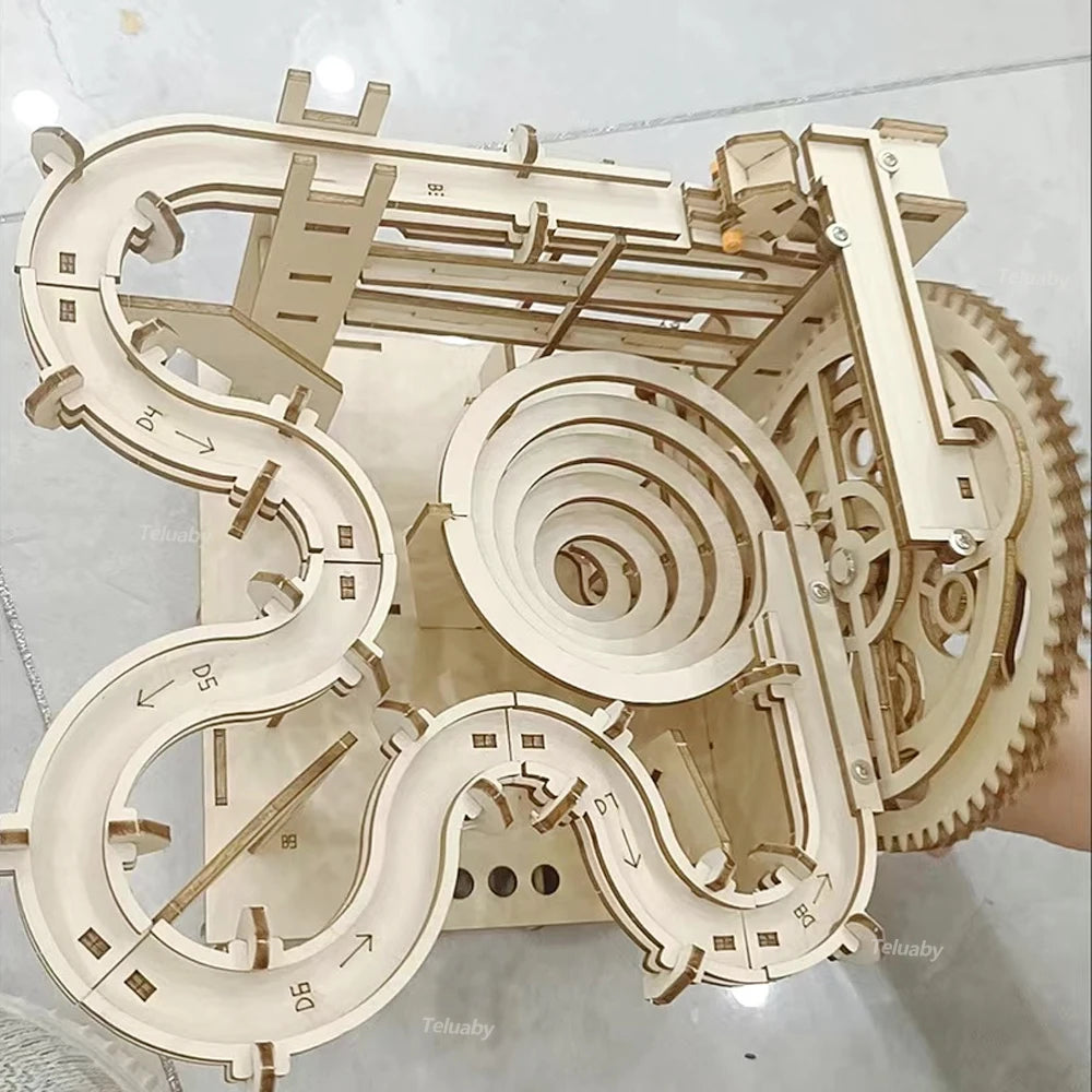 3D Wooden Puzzle Building Kits Assemble Toys Marble Run Set with 4 Ball for Adult Kids Gifts