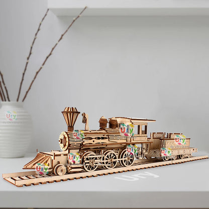 3D Puzzle Retro Steam Train with Track Railway Bridge Handmade Assembly Truck  Decoration Gift for Kids
