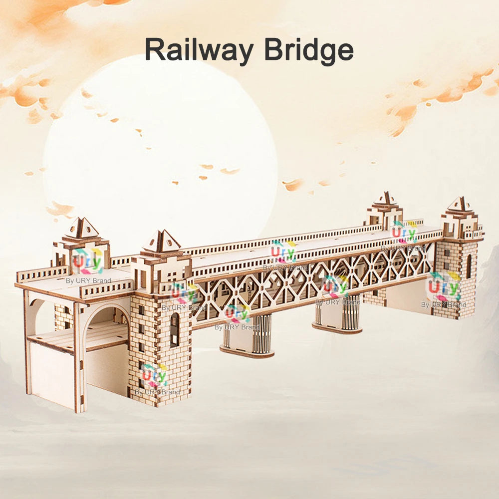 3D Puzzle Retro Steam Train with Track Railway Bridge Handmade Assembly Truck  Decoration Gift for Kids