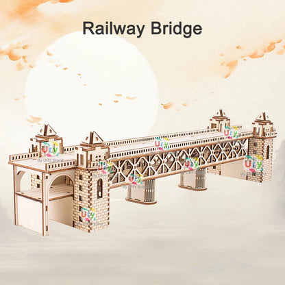 3D Puzzle Retro Steam Train with Track Railway Bridge Handmade Assembly Truck  Decoration Gift for Kids