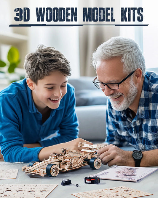 3D Racing Car Puzzle Model Kit for Adults & Teens, Mechanical Roaring Engine, 8-10M Forward Movement