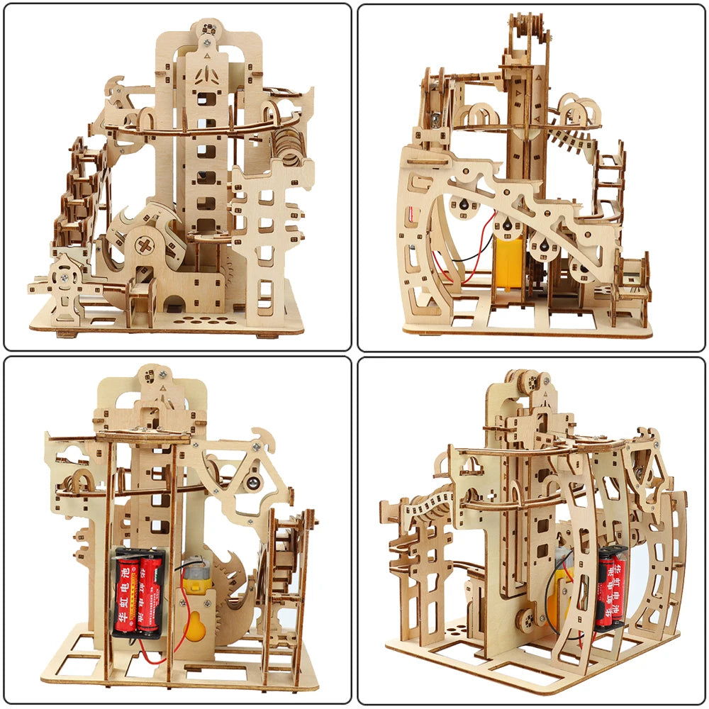 3D Electric Catapult Track Device Marble Run Set Mechanical Model Science Maze Education Toys for Children Kids