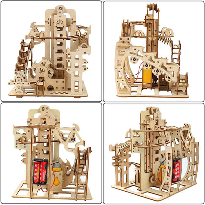 3D Electric Catapult Track Device Marble Run Set Mechanical Model Science Maze Education Toys for Children Kids