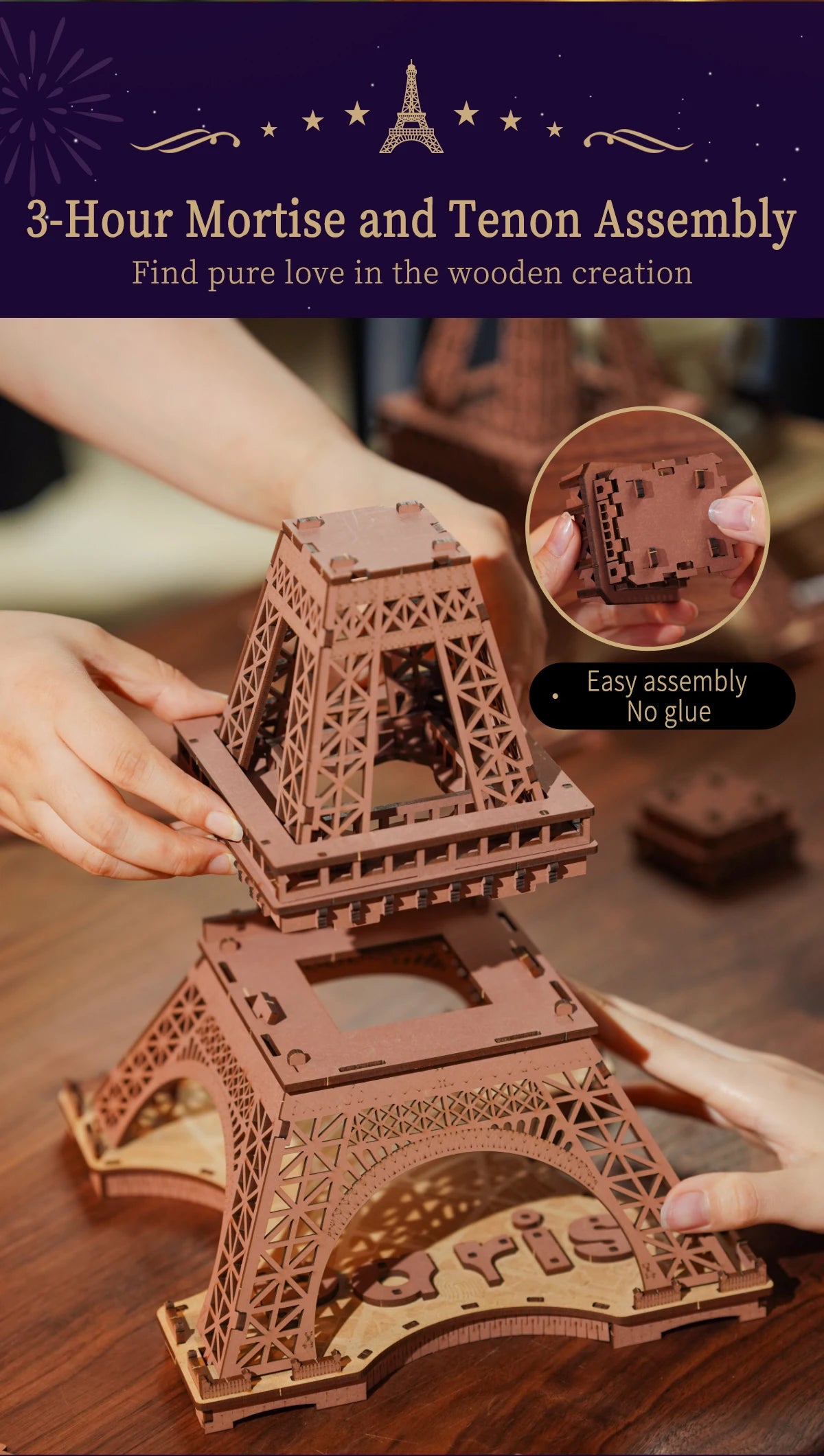 3D Puzzle Robotime Rolife Night of the Eiffel Tower Famous Buildings Toys Decoration