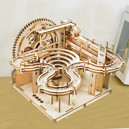 3D Wooden Puzzle Building Kits Assemble Toys Marble Run Set with 4 Ball for Adult Kids Gifts