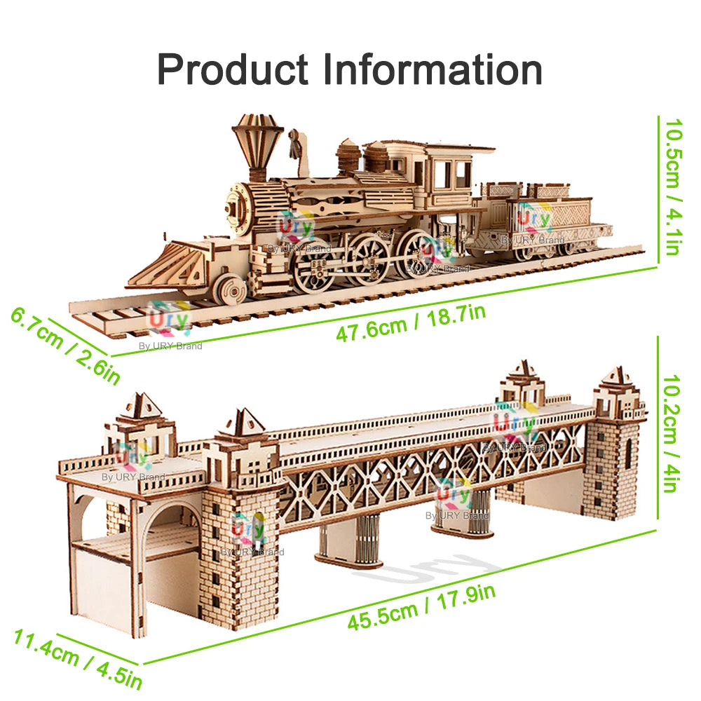 3D Puzzle Retro Steam Train with Track Railway Bridge Handmade Assembly Truck  Decoration Gift for Kids