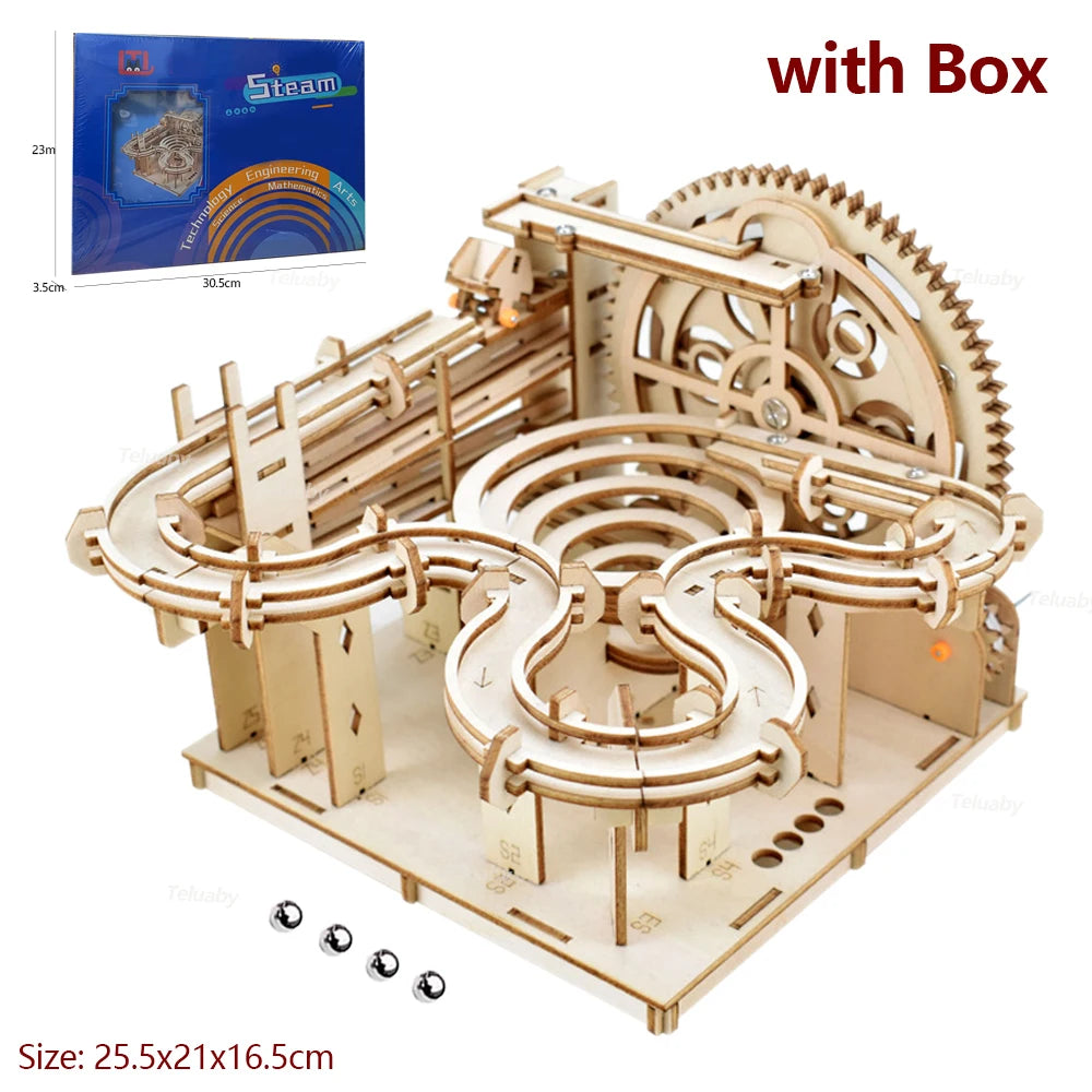 3D Wooden Puzzle Building Kits Assemble Toys Marble Run Set with 4 Ball for Adult Kids Gifts