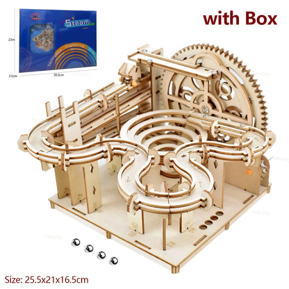 3D Wooden Puzzle Building Kits Assemble Toys Marble Run Set with 4 Ball for Adult Kids Gifts