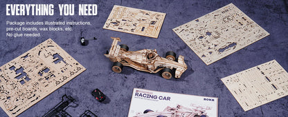 3D Racing Car Puzzle Model Kit for Adults & Teens, Mechanical Roaring Engine, 8-10M Forward Movement