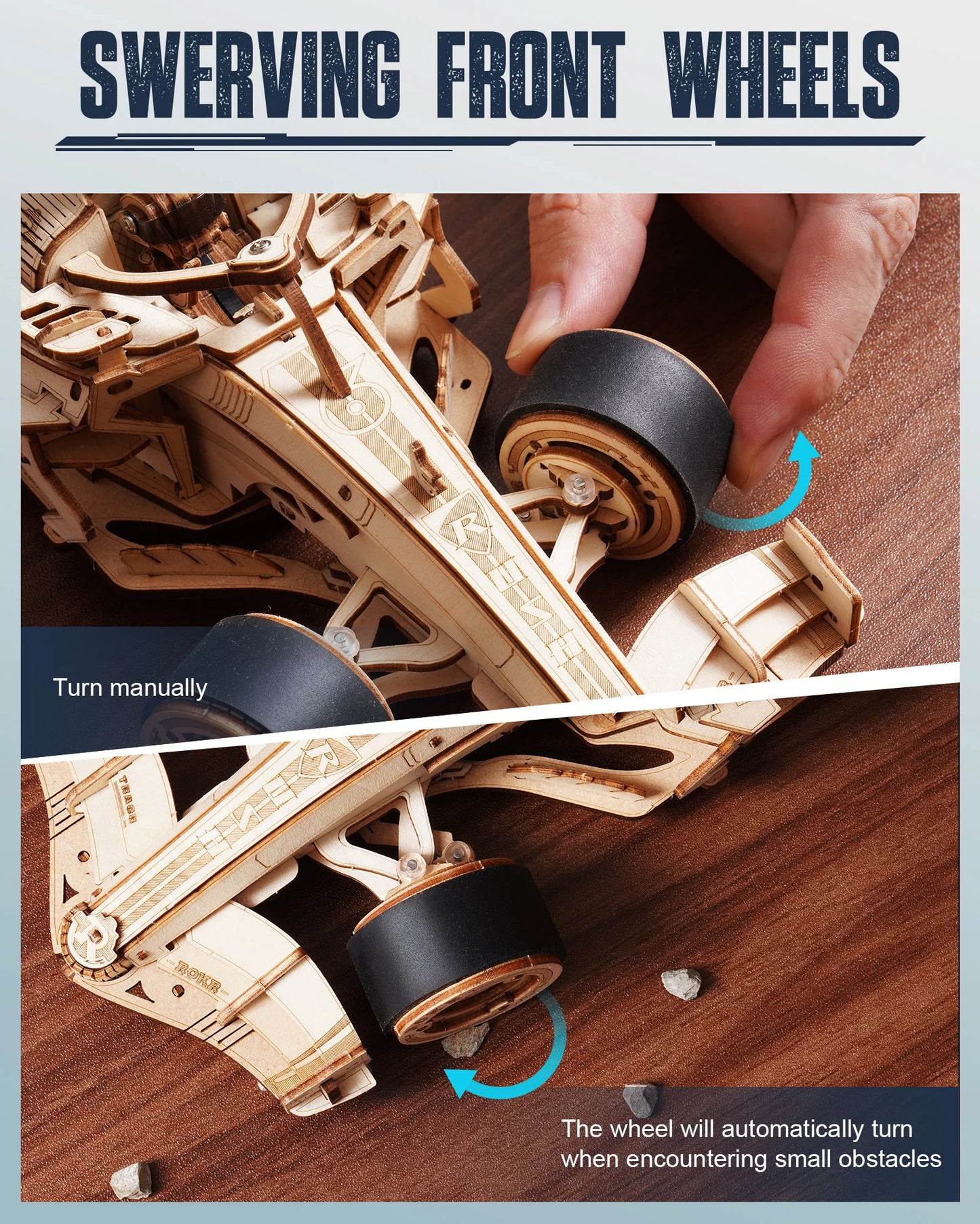 3D Racing Car Puzzle Model Kit for Adults & Teens, Mechanical Roaring Engine, 8-10M Forward Movement