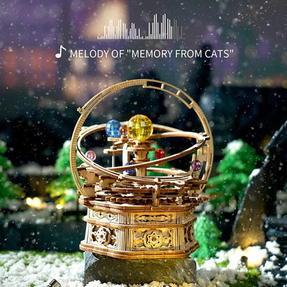 3D Starry Night Wooden Model Building Kit Block Assembly Music Box Toy Gift for Children Adult