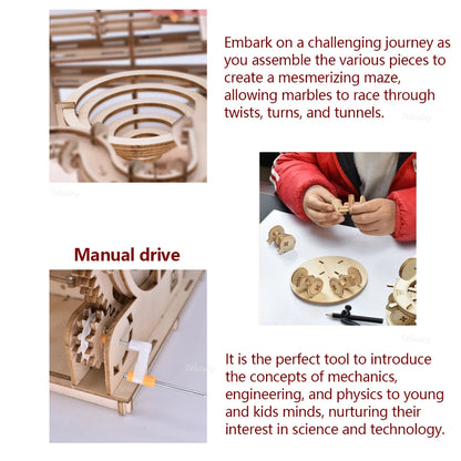 3D Wooden Puzzle Building Kits Assemble Toys Marble Run Set with 4 Ball for Adult Kids Gifts