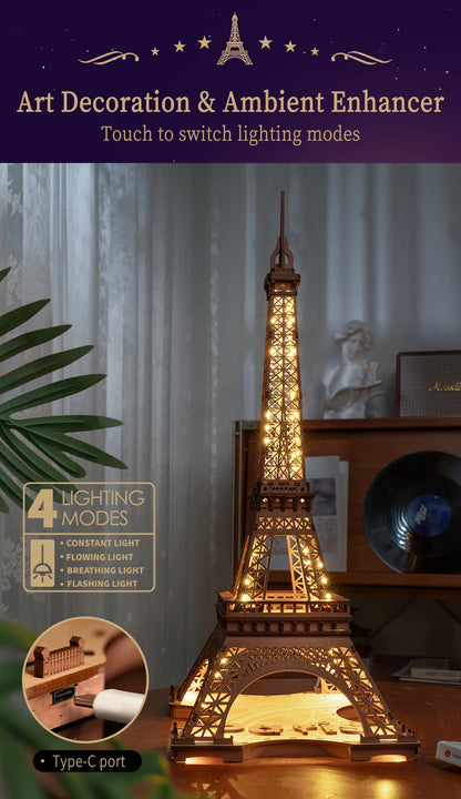 3D Puzzle Robotime Rolife Night of the Eiffel Tower Famous Buildings Toys Decoration
